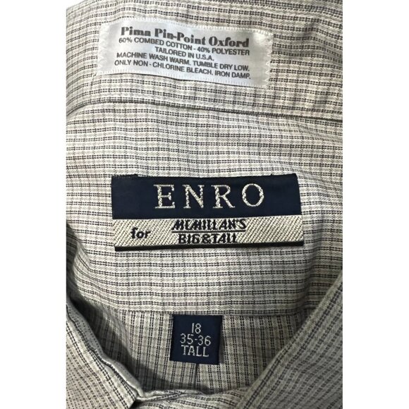 ENRO Mini Plaid Coilared Button Down Shirt Sz 18 (35-36) Tall Long Sleeve McMill - Picture 3 of 6